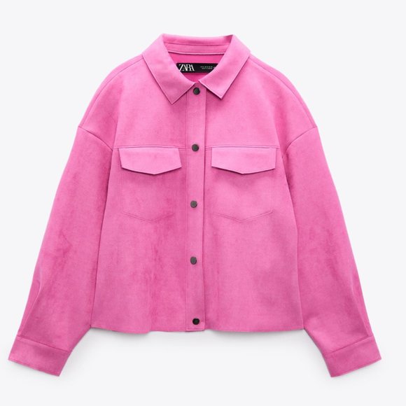 ZARA PINK FAUX SUEDE OVERSHIRT JACKET - Picture 1 of 11
